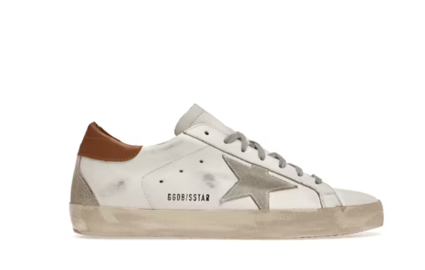 Golden Goose Super Star White Vacchetta Tan Grey Suede Patch
