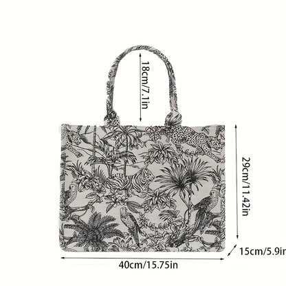 Flower Sketch Large Capacity Canvas Tote Bag, Durable Lightweight Shoulder Satchel Bag, Casual Practical Commuter Bag