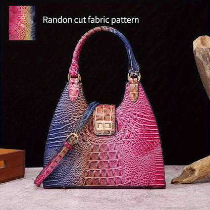 Trendy Colorful Crocodile Pattern Shoulder Bag, Portable Turnlock Handbag, Perfect Crossbody Bag For Everyday Use