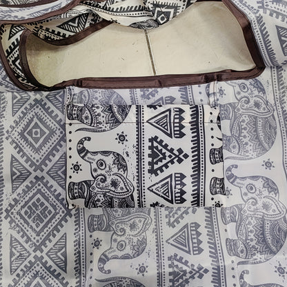 Retro Elephant Pattern Shoulder Bag, Lightweight Multifunctional Shopping Handbag, Lightweight Foldable Bag