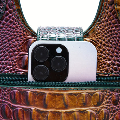 Trendy Colorful Crocodile Pattern Shoulder Bag, Portable Turnlock Handbag, Perfect Crossbody Bag For Everyday Use
