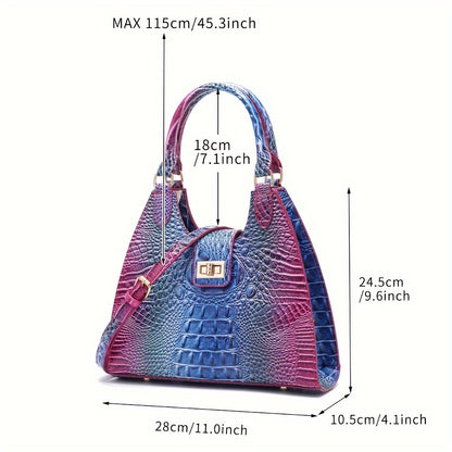 Trendy Colorful Crocodile Pattern Shoulder Bag, Portable Turnlock Handbag, Perfect Crossbody Bag For Everyday Use