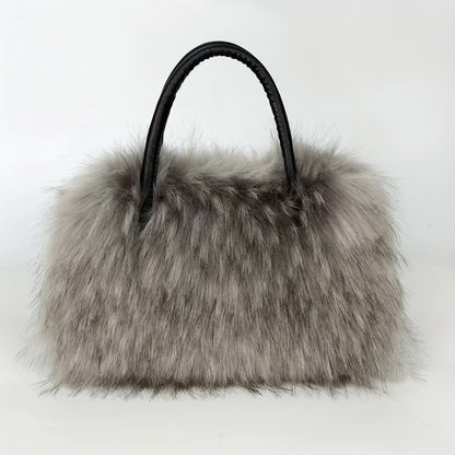 Trendy Faux Fur Tote Bag, Y2K Plush Shoulder Bag, Women's Fluffy Handbag For Street Wear