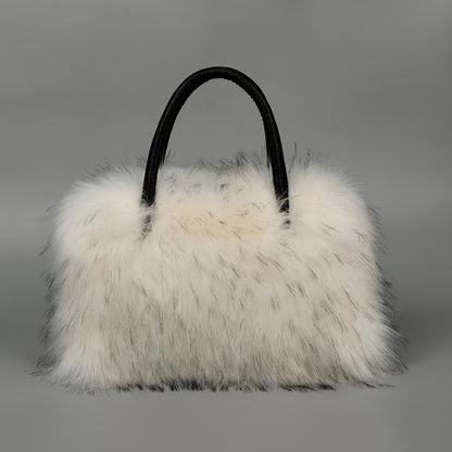 Trendy Faux Fur Tote Bag, Y2K Plush Shoulder Bag, Women's Fluffy Handbag For Street Wear