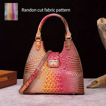 Trendy Colorful Crocodile Pattern Shoulder Bag, Portable Turnlock Handbag, Perfect Crossbody Bag For Everyday Use
