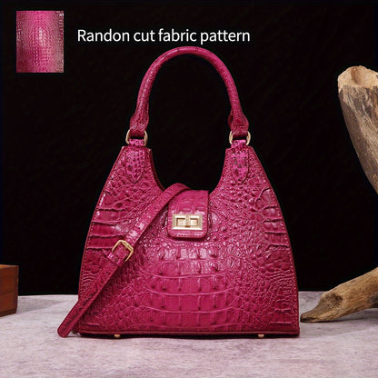 Trendy Colorful Crocodile Pattern Shoulder Bag, Portable Turnlock Handbag, Perfect Crossbody Bag For Everyday Use