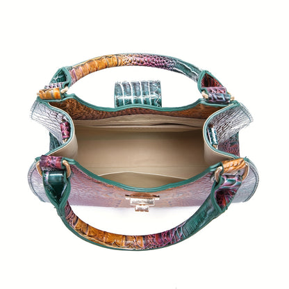 Trendy Colorful Crocodile Pattern Shoulder Bag, Portable Turnlock Handbag, Perfect Crossbody Bag For Everyday Use