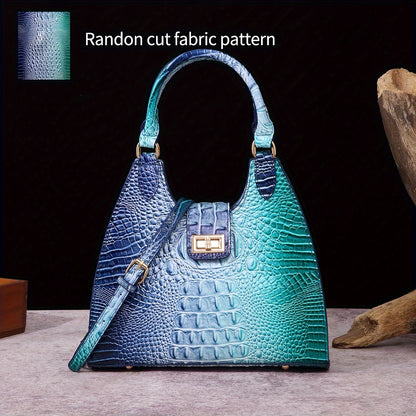 Trendy Colorful Crocodile Pattern Shoulder Bag, Portable Turnlock Handbag, Perfect Crossbody Bag For Everyday Use